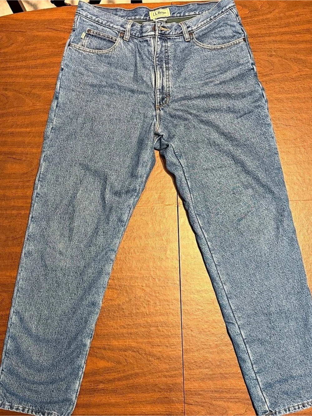 L.L.Bean Classic Fit Straight Leg Jeans Blue Waist 35x32 Like New flannel lining